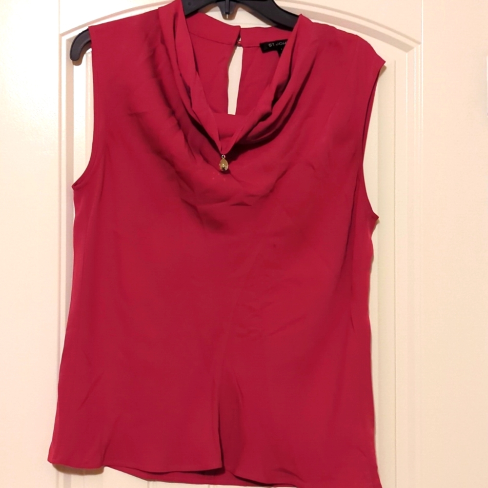 St John fuschia silk blouse size 8